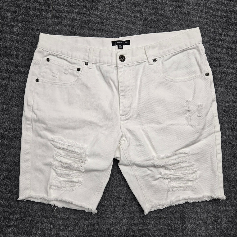 INC International Concepts Mens Size 36W White Distressed Hem Denim Shorts